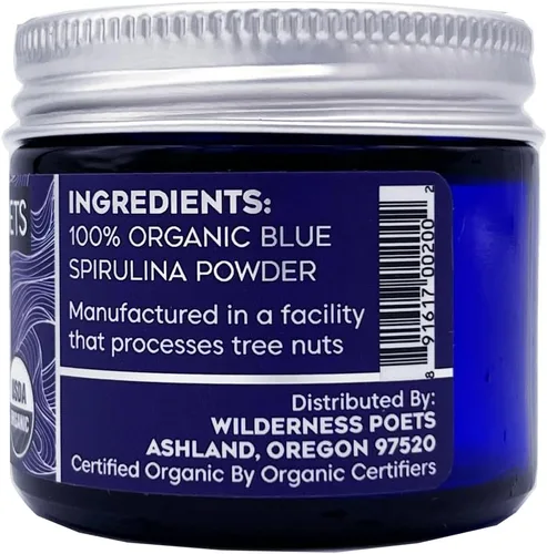 Miniatura 3 de Wilderness Poets, Espirulina azul orgánica – 100% ficocianina (0.5 oz. Tarro de vidrio azul) – Natural – Sin maltodextrina, rellenos o conservantes