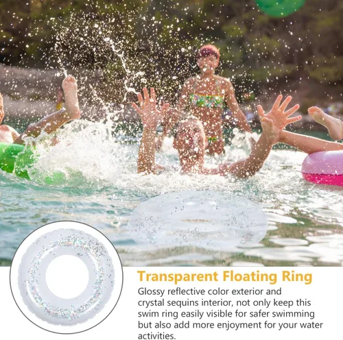 Miniatura 8 de Anillo de natación inflable transparente con lentejuelas brillantes, flotador de piscina de PVC de 24 pulgadas para niños, ligero y fácil