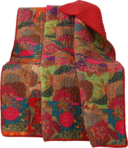 Miniatura 2 de Greenland Home Jewel Manta de Tiro 100% Algodón con Acolchado Estilo Kantha, Multicolor