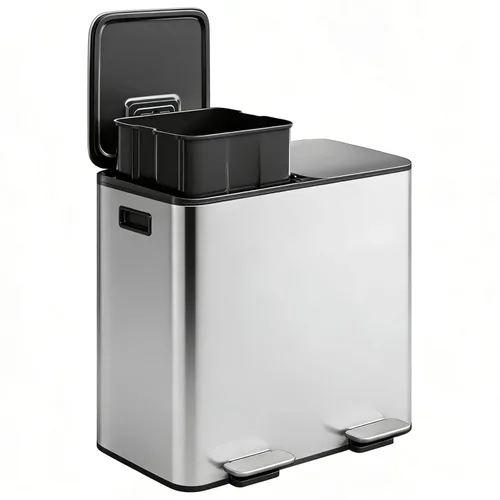 Miniatura 11 de GarveeHome 2 x 10.6 gal Botes de Basura Dobles de Acero Inoxidable con Tapa para Cocina, Combo Grande de Bote de Basura Dual y Reciclaje, Botes