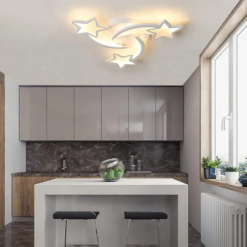 Miniatura 8 de Lámpara de techo LED moderna, lámpara de techo empotrada en forma de estrella de 45 W, 3 cabezales, control remoto regulable cerca de lámparas
