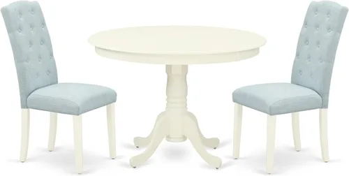 Miniatura 13 de East West Furniture HLCE5-LWH-15 - Juego de mesa de comedor de 5 piezas para 4 personas, incluye una mesa de cocina redonda con pedestal y 4 sillas