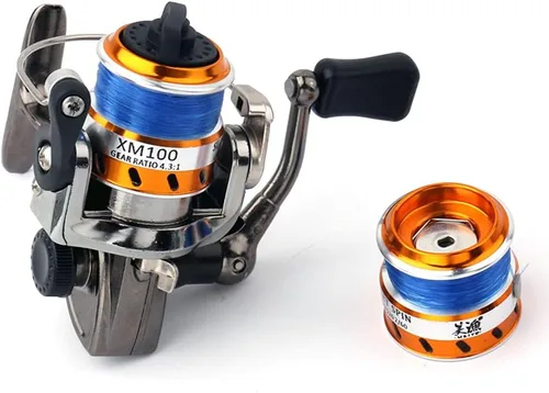 Miniatura 3 de Mini 100 ruedas pequeñas 4.3:1 Carrete de metal de aluminio carrete de pesca para cañas grandes y pequeñas y barras de pluma de agua dulce y pesca
