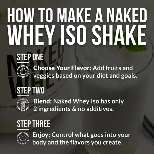 Miniatura 9 de NAKED Proteína aislada de suero de vainilla, solo 4 ingredientes, 1.06 onzas de proteína alimentada con pasto, sin desnaturalizar, sin OMG, sin