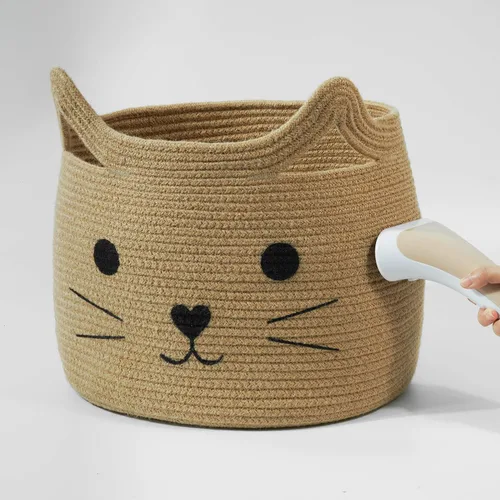 Miniatura 8 de Cesta pequeña de almacenamiento, cesta de juguetes para mascotas negra y linda para gatos, perros, cesta de cuerda decorativa para organizar, cesta