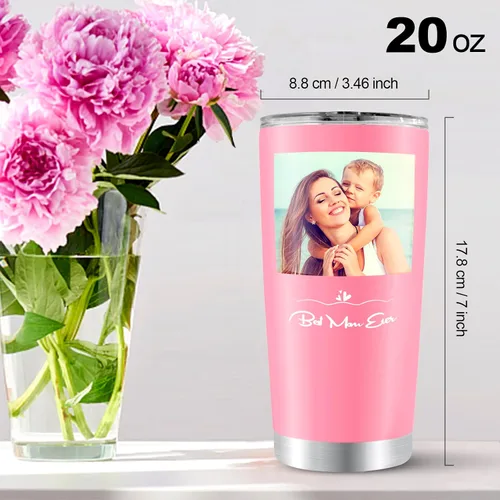 Miniatura 6 de Vaso de fotos personalizado con nombre, texto, logotipo, 20 onzas, impresión de doble cara, taza de café aislada de acero inoxidable, taza de viaje