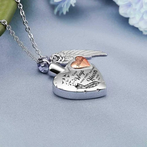 Miniatura 2 de misyou Collar de cremación de corazón para cenizas, joyería de cremación con 12 piedras natales, collar de urna conmemorativa de alas de ángel