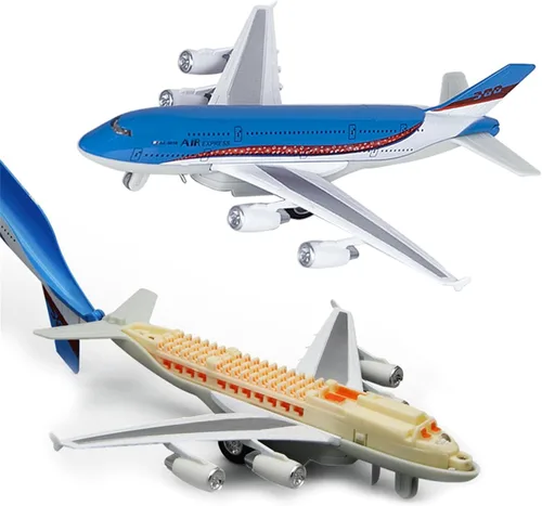 Crelloci Juguetes de avión, acción Bump and Go, modelo de avión fundido a presión con luces y sonidos, vista de anatomía 3D, vehículos de avión de