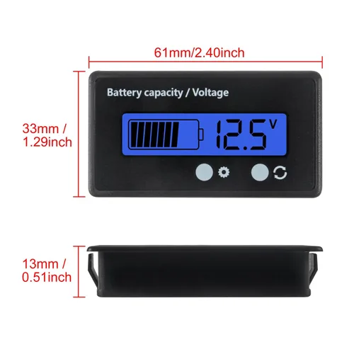 Miniatura 2 de UMLIFE Medidor de voltaje de capacidad de batería de 12 V 24 V 36 V 72 V CC con alarma Capacidad de batería Indicador de voltaje de batería