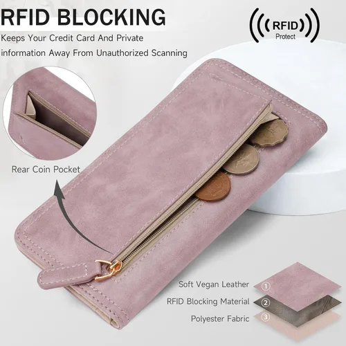 Miniatura 6 de Cartera con Bloqueo RFID para Mujeres Segura Delgada Bifold Cartera para Mujeres Ultra Delgada Billetera para Damas Bifold, 02-púrpura, Moda