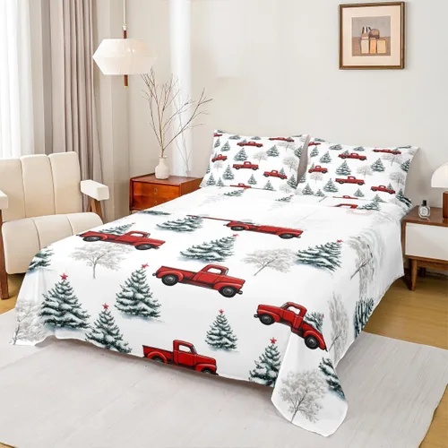 Miniatura 35 de Erosebridal Juego de ropa de cama individual con diseño de árbol de Navidad, muñeco de nieve, decoración de corona de Navidad, sábana bajera