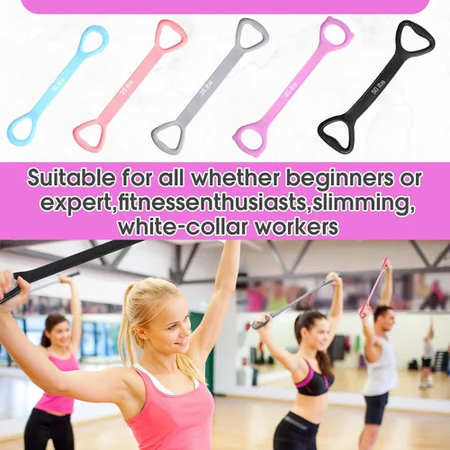 Miniatura 7 de Soulchen Paquete de 5 bandas elásticas de resistencia para brazos, espalda, pecho y hombros, yoga, pilates, estiramiento, entrenamiento para mujeres