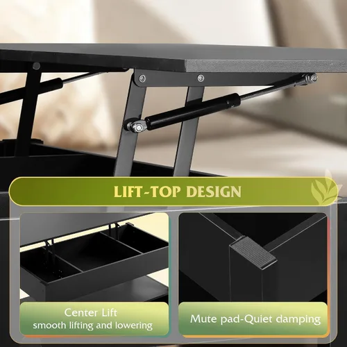 Miniatura 5 de WLIVE Mesa de Centro, Mesa de Centro con Tapa Elevable con 2 Cajones, Gran Almacenamiento y Estante Abierto, Tapa de Mesa Elevable para Sala de Negro