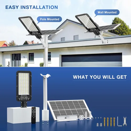 Miniatura 9 de OKPRO Luces solares de calle de 12000 W para exteriores, 6500 K, luces de estacionamiento comercial del atardecer al amanecer, impermeable, funciona
