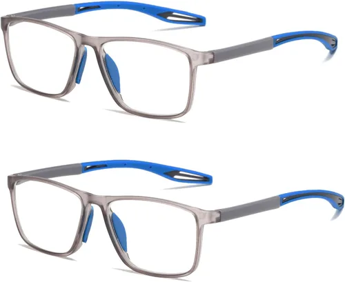 Miniatura 14 de Gafas de lectura para hombre, 2 pares, estilo deportivo, cómodas y flexibles, con bloqueo de luz azul, lectores para hombres Amarillo y rojo