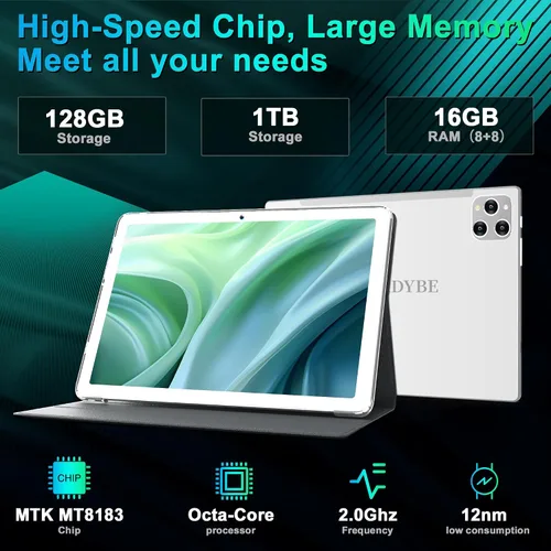 Miniatura 3 de KADYBE Tablet 2024 Tabletas Android de 10 pulgadas, última tableta con estuche de 128 GB de almacenamiento+16 GB de RAM+1 TB expandible, cámara