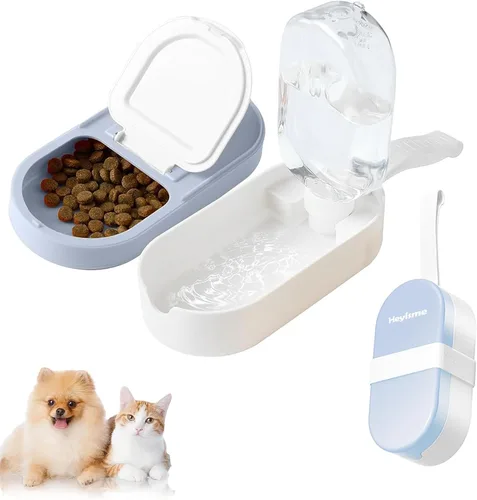 Tazón y botella de agua 2 en 1 para perros, recipiente grande de alimentos para golosinas para perros, bistec, palitos, barras, dispensador portátil