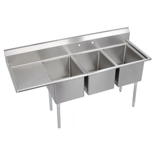 Miniatura 7 de Elkay Foodservice Fregadero de 3 compartimentos, 94 x 23.75 pulgadas OA, altura de trabajo de 36 pulgadas, cuenco de 18 x 18 pulgadas, 12 profundos