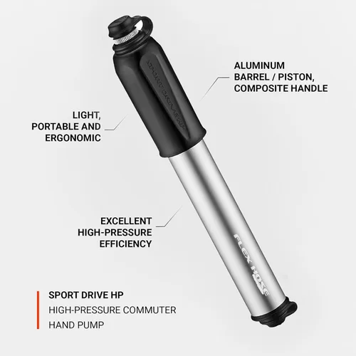Miniatura 3 de LEZYNE Sport Drive HP - Bomba de mano compacta para bicicleta, 120 PSI de alta presión de aluminio CNC Mini bomba de bicicleta para neumáticos