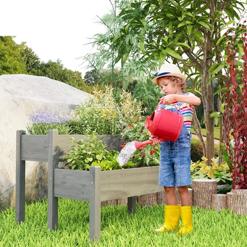 Miniatura 5 de Giantex Juego de 2 camas de jardín elevadas, caja de madera elevada, kit de cama elevada para flores, verduras, frutas, hierbas, contenedor de Gris