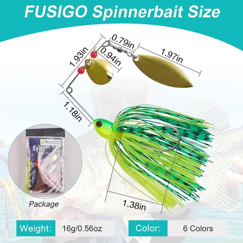 Miniatura 2 de Señuelos de pesca de lubina, kit de cebos giratorios de metal duro, buzzbait Swimbait jigs anzuelos de pesca para lubina, lucio, trucha, salmón 6