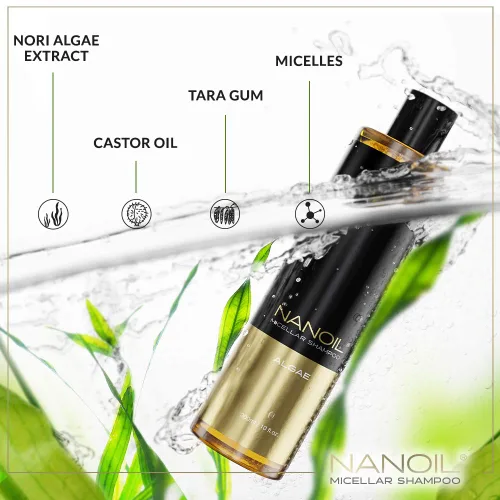 Miniatura 3 de NANOIL Champú micelar de algas 10.1 fl oz - Champú micelar rico en extracto de algas, limpieza profunda, impulso de hidratación, suavidad