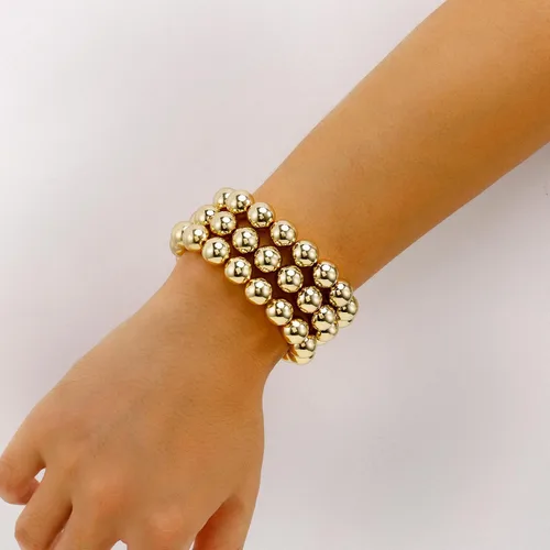 Miniatura 5 de Brazalete de oro para mujer, grueso, curvado, apilable, chapado en abalorios, pulseras elásticas