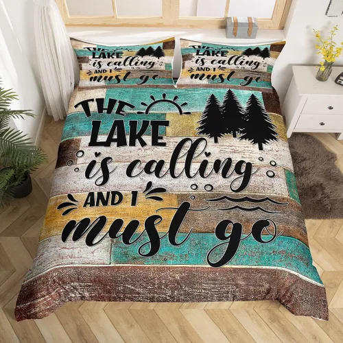 Miniatura 8 de Lake House - Juego de funda de edredón tamaño individual, estilo rústico de granja vieja para niños, adolescentes y adultos, decoración