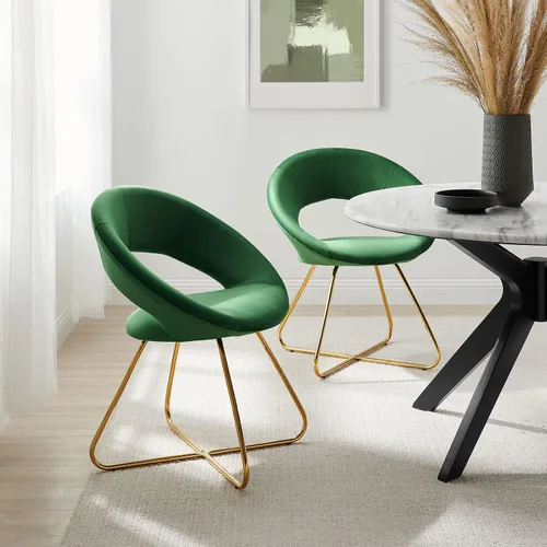 Miniatura 7 de Modway Moday Nouvelle - Juego de 2 sillas de comedor de terciopelo de alto rendimiento, color azul dorado