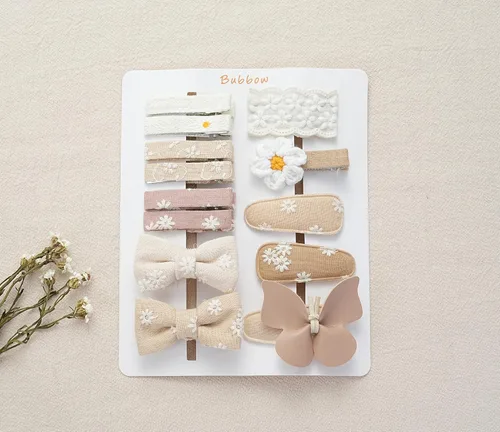 Miniatura 6 de 13 piezas de pinzas para el cabello para niñas con lazos mariposa y flores, pinzas de cocodrilo forradas de 2 pulgadas y pasadores, accesorios