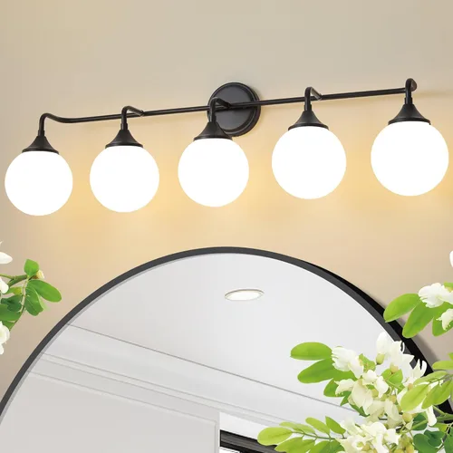 Miniatura 15 de Accesorios de Iluminación para Baño Negros, Iluminación Moderna de Tocador Sobre Espejo, Aplique de Pared Negro Mate Moderno de Mediados de Siglo