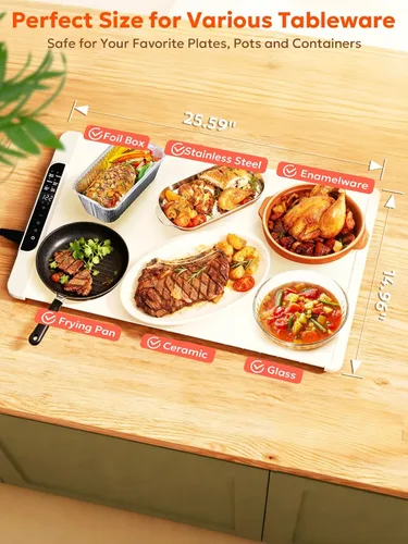 Miniatura 4 de FZF - Tapete de calentamiento eléctrico, calentador de alimentos portátil de calentamiento rápido para fiestas, buffet con temporizador de 0.5 a 10