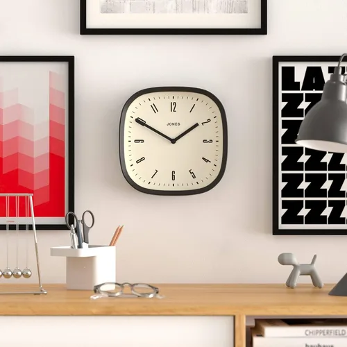 Miniatura 3 de JONES CLOCKS® Reloj de pared Marvel Reloj cuadrado redondo retro moderno 10 pulgadas Negro Aspecto de diseñador genial para cocina, sala