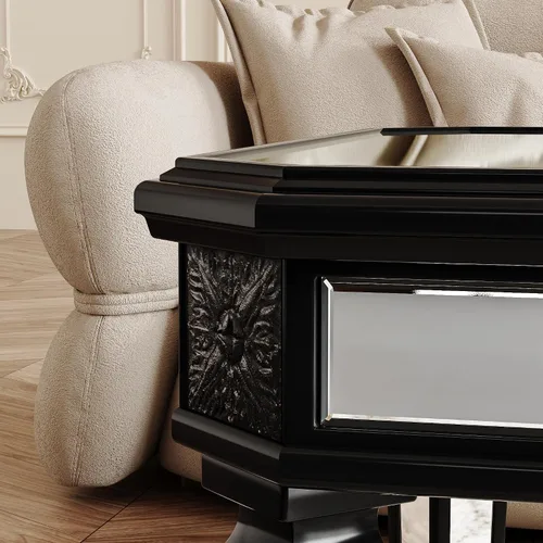 Miniatura 9 de Polibi Mesa de centro con espejo plateado, mesa central rectangular tallada vintage de vidrio con acabado de espejo para sala de estar y oficina
