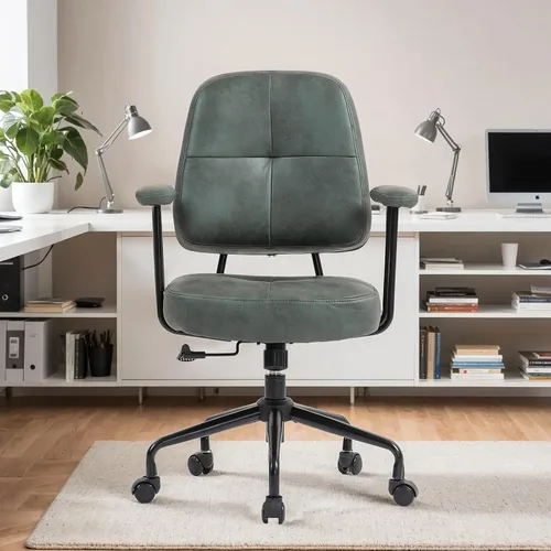 Miniatura 7 de ECOTOUGE Silla de oficina en casa, silla de escritorio tapizada con reposabrazos, silla de computadora moderna y cómoda de mediados de siglo