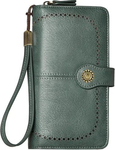 Miniatura 7 de TFKGS Billetera para mujer con bloqueo RFID de cuero, gran capacidad, porta tarjetas, cartera tipo embrague para teléfono, bolso largo de viaje
