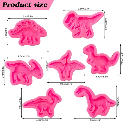 Miniatura 3 de Rainmae Moldes de silicona para fondant de dinosaurio, molde de arcilla de dinosaurio de dibujos animados para niños, para hornear pasteles