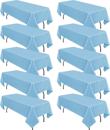 Miniatura 212 de Paquete de 10 manteles de poliéster de 60 x 102 pulgadas, manteles de poliéster beige para mesas rectangulares de 6 pies, resistentes a las manchas
