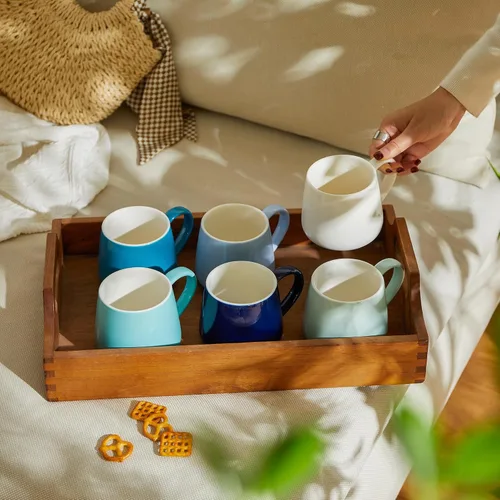 Miniatura 4 de Sweese Juego de 6 tazas de café de porcelana, tazas de café de 12 onzas con asa para café, té, cacao, tazas de café azules de colores surtidos