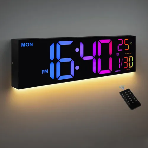 Miniatura 8 de HAITANG Reloj de pared digital de 8 colores, reloj digital grande de 16.2 pulgadas con temperatura, fecha, DST automático, luz nocturna, atenuador