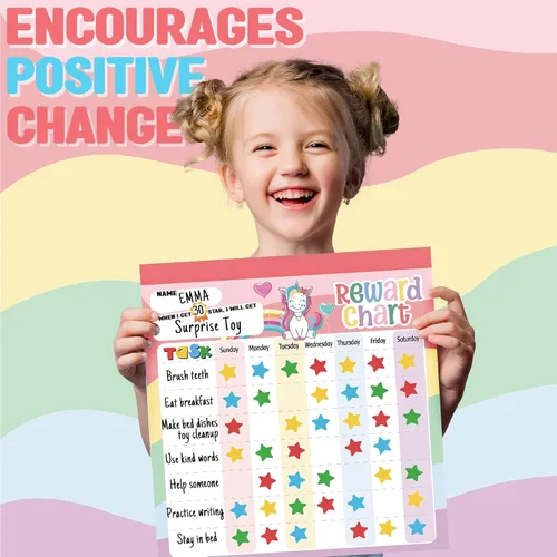 Miniatura 4 de Tabla de recompensas para niños – Tabla de comportamiento magnética de unicornio para niños, almohadilla con 26 tablas de tareas, calcomanías