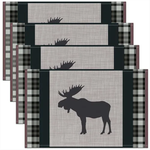 Miniatura 18 de Lodge - Juego de 4 manteles individuales de cabina con diseño de silueta de pino y oso gris, tapetes de cocina para mesa de comedor, animales