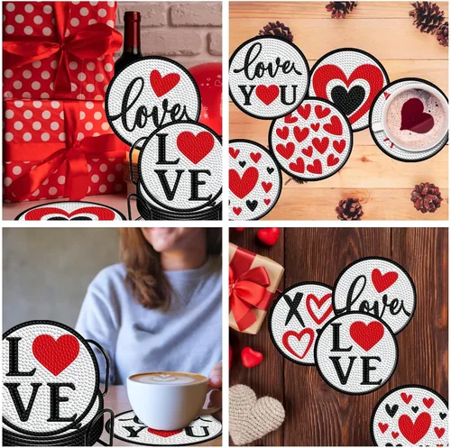 Miniatura 6 de Denylo pro 8 Piezas Kits de Posavasos de Arte de Pintura de Diamantes de Navidad con Soporte DIY Posavasos de Arte Antideslizantes para Adultos Kits