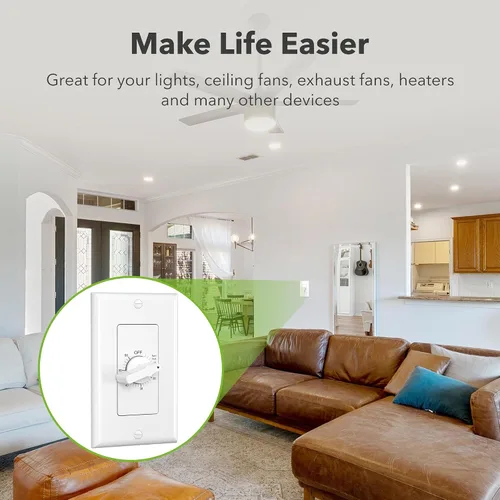 Miniatura 3 de BN-LINK Temporizador de cuenta regresiva de 60 minutos en la pared, interruptor mecánico, para ventilador de baño, temporizador de luces, 2 placas