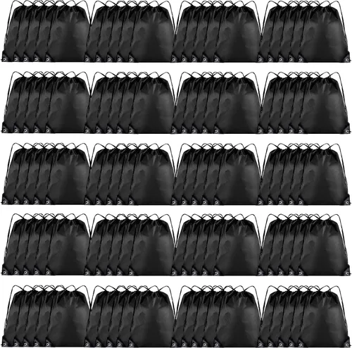 Mochila con cordón de 20 colores a granel Cinch Sackpack Ployster Bolsas con cordón para gimnasio viaje de fiesta, Negro -, Classic
