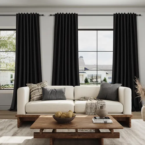 Miniatura 6 de Hokibero Cortinas de lino 100% opacas de 102 pulgadas de largo, juego de 2 paneles para oscurecer la habitación, lino térmico texturizado