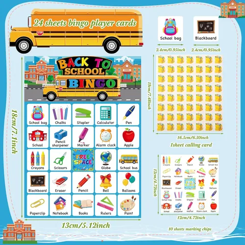 Miniatura 2 de Liliful 35 piezas de bingo de regreso a la escuela, 24 jugadores, tarjetas de bingo para el primer día de escuela, juegos de fiesta para niños