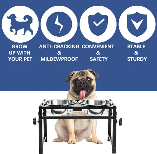 Miniatura 6 de SCENEREAL Cuencos elevados ajustables para perros, se ajusta a un comedero elevado de acero inoxidable de 11 a 16 pulgadas, estación de platos