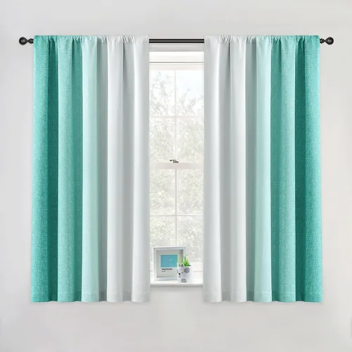 Miniatura 33 de Cortinas Ombre 100% Opacas de 63 Pulgadas de Largo 2 Paneles para Dormitorio Azul Blanco Patrón Degradado Oscurecimiento de Habitación Aislamiento