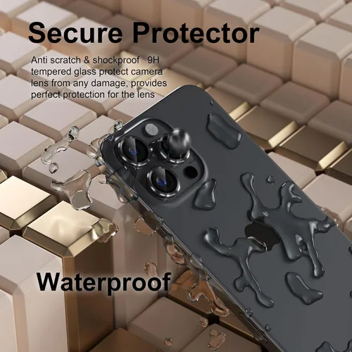 Miniatura 3 de Misea Compatible con iPhone 16 Pro/iPhone 16 Pro Max, protector de lente de cámara de vidrio templado Ultra-HD, protector de pantalla de anillo Negro